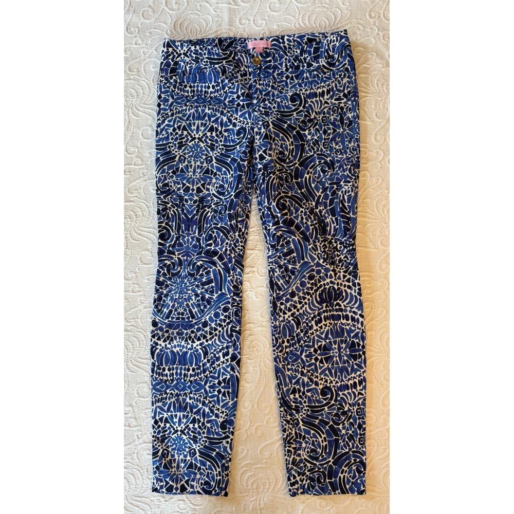 Lilly Pulitzer Kelly Skinny‎ Ankle Pant Low Rise Taverna Blue White Size 4